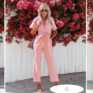 Dumbo Cotton Pocketed Denim Jumpsuit - Coral